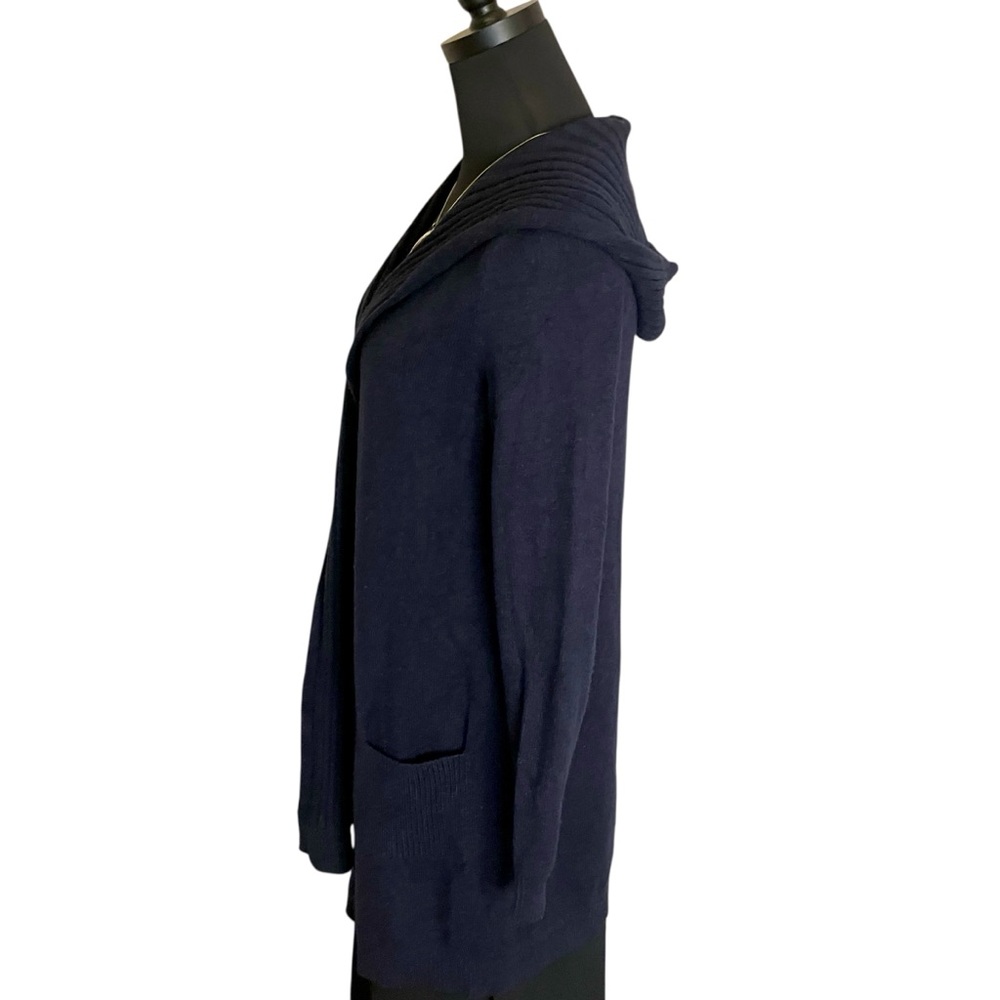 Verve Ami Knit Cardigan Long Navy Blue Hood and Front Pockets Size Medium - Picture 7 of 9